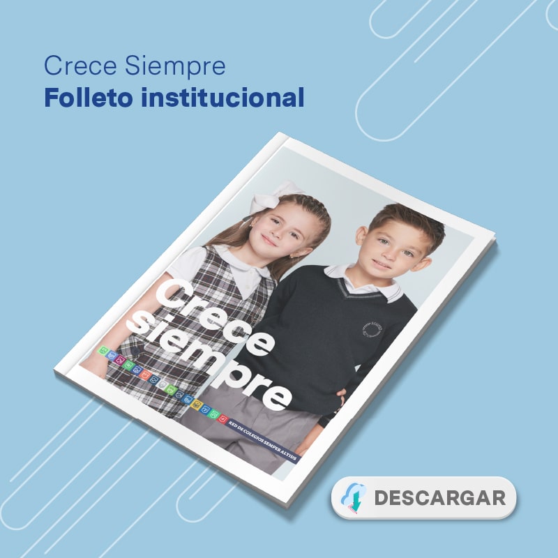 Banner de folleto institucional: "Crece Siempre"